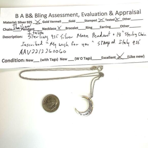AAV# Italian Sterling 925 Silver Moon Pendant & Sterling Chain - Picture 8 of 8